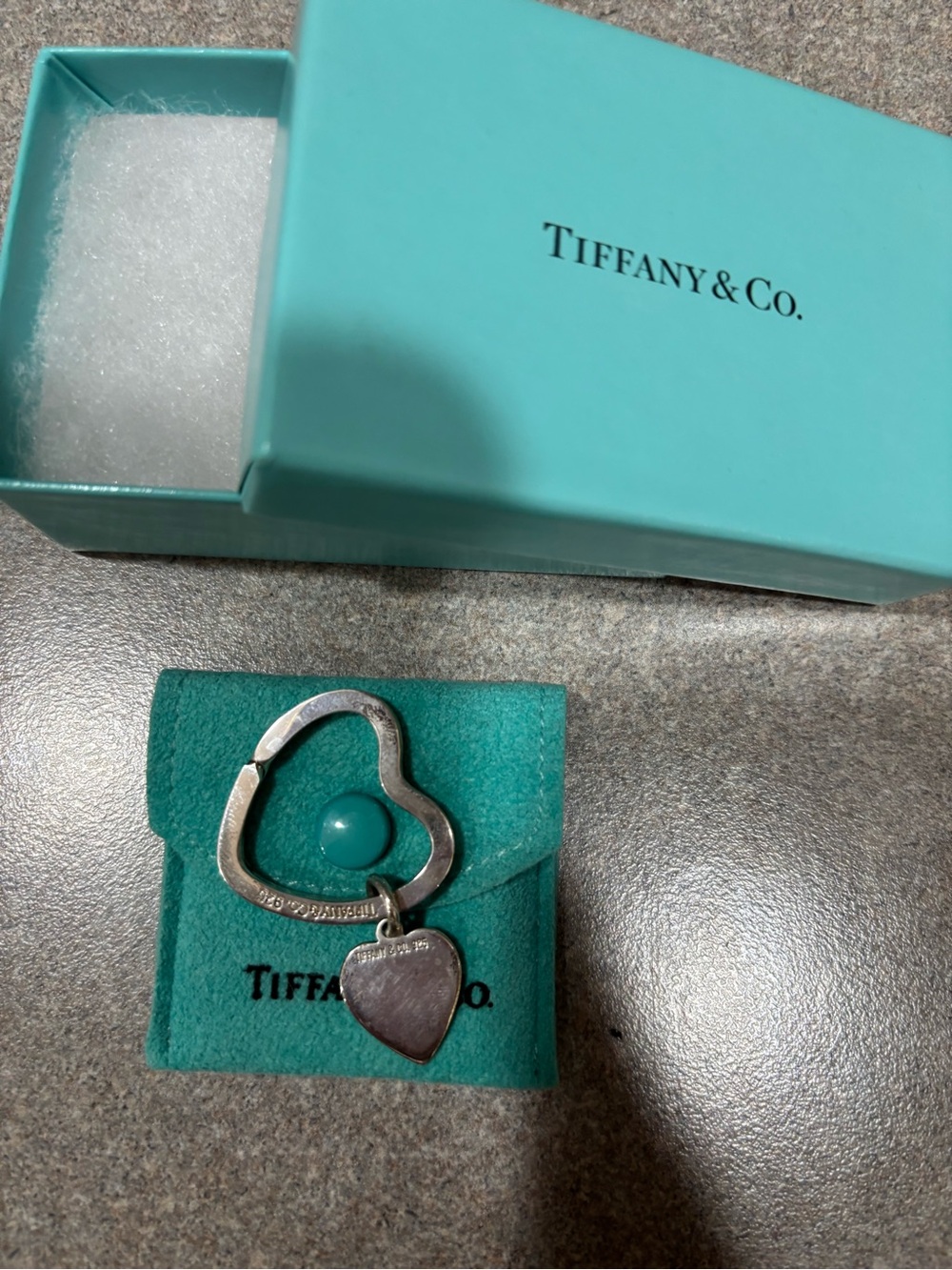 Tiffany & Co. Silver Heart Key Ring with Tiffany Blue Pouch